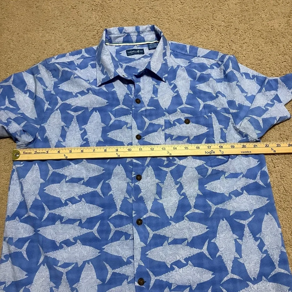 Caribbean Joe Hawaiian Shirt Men's Medium All Over Print Fish Stretch Tropical